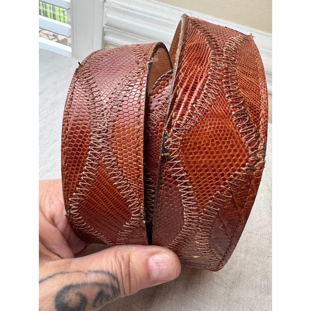 Dan Post Mens 38 Lizard Skin Belt Cognac Brown Horseshoe Buckle USA DP802
